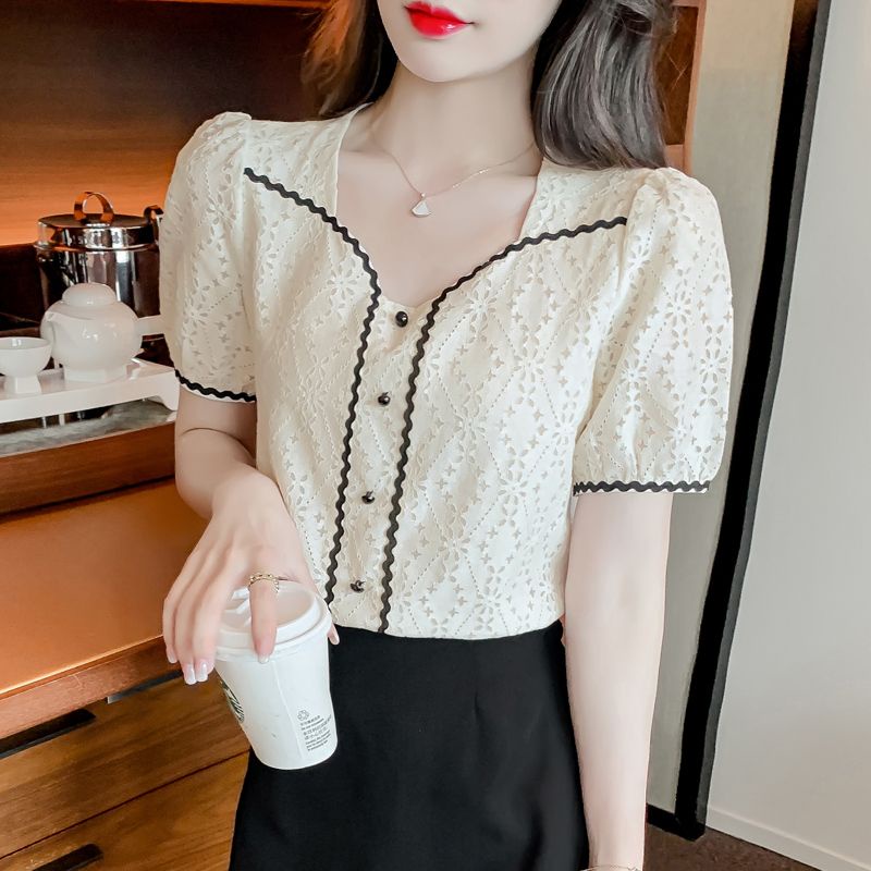 Áo Chiffon Tay Ngắn Phối Ren Thiết Kế Mới Thời Trang Dành Cho Mùa Hè