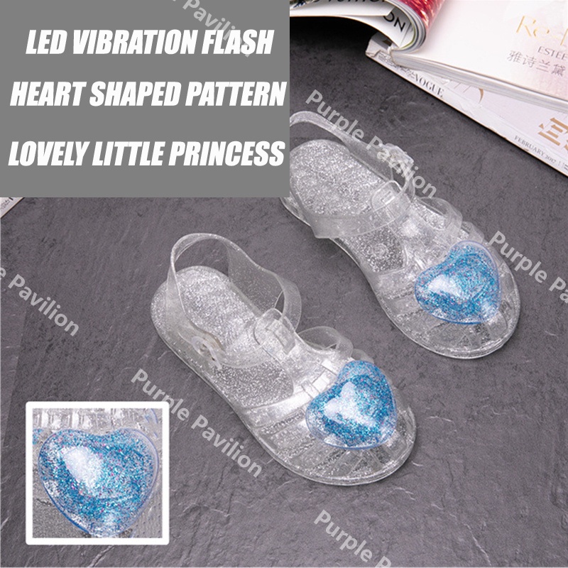 ✿Hàng Có Sẵn! Hộp Đựng Tai Nghe✿ Xăng đan Công Chúa Đế Mềm Khoét Lỗ Trái Tim Có Đèn LED Phát Sáng Cho Bé Gái