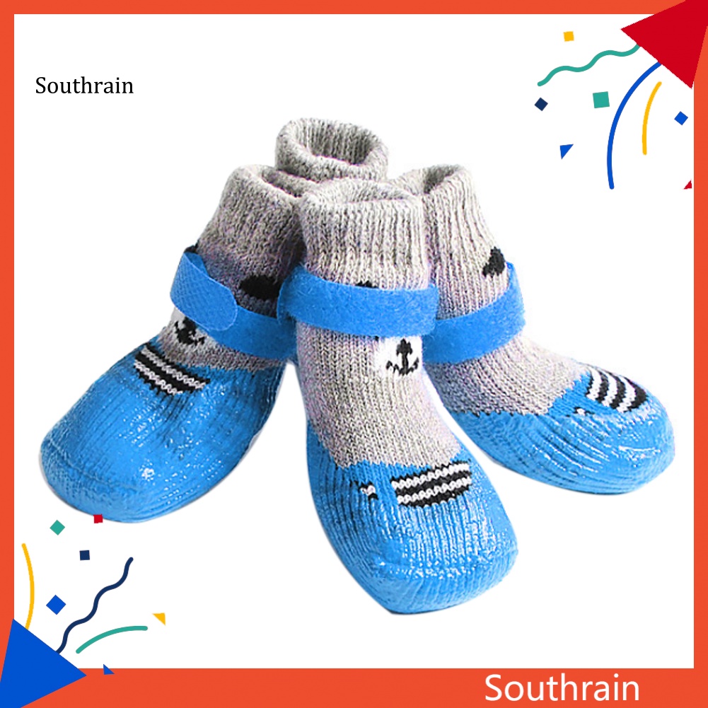 Bộ 4 Đôi Vớ Bằng Silicone Chống Trượt Cho Chó Mèo Đi Trong Nhà / Ngoài Trời