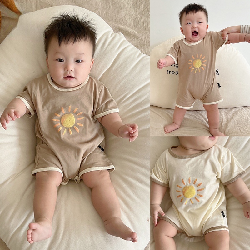 Áo Liền Quần Tay Ngắn In Hình Mặt Trời Thời Trang Mùa Hè Cho Bé Trai Sơ Sinh Từ 0-24 Tháng Tuổi