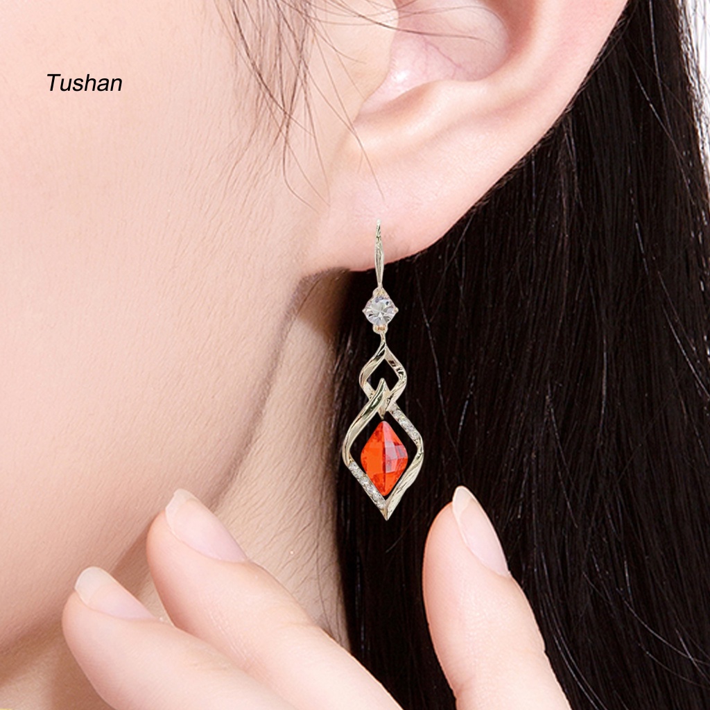 1 Đôi Bông Tai Treo Hình Thoi Đính Pha Lê Lấp Lánh Dành Cho Nữ