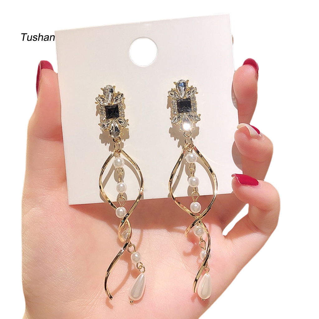 1 Đôi Bông Tai Hình Nơ Đính Ngọc Trai Giả Phong Cách Vintage