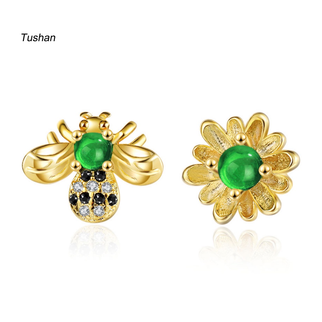 1 Đôi Bông Tai Hình Ong Và Hoa Hướng Dương Đính Đá Dễ Thương