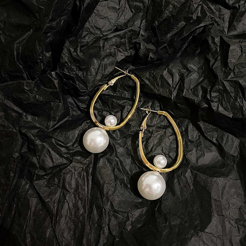 1 Đôi Bông Tai Tròn Lớn Đính Ngọc Trai Nhân Tạo Dành Cho Nữ