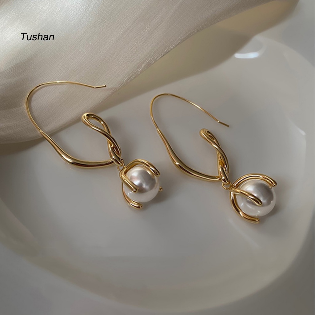 1 Đôi Bông Tai Ngọc Trai Giả Màu Trắng Sáng Bóng Thanh Lịch