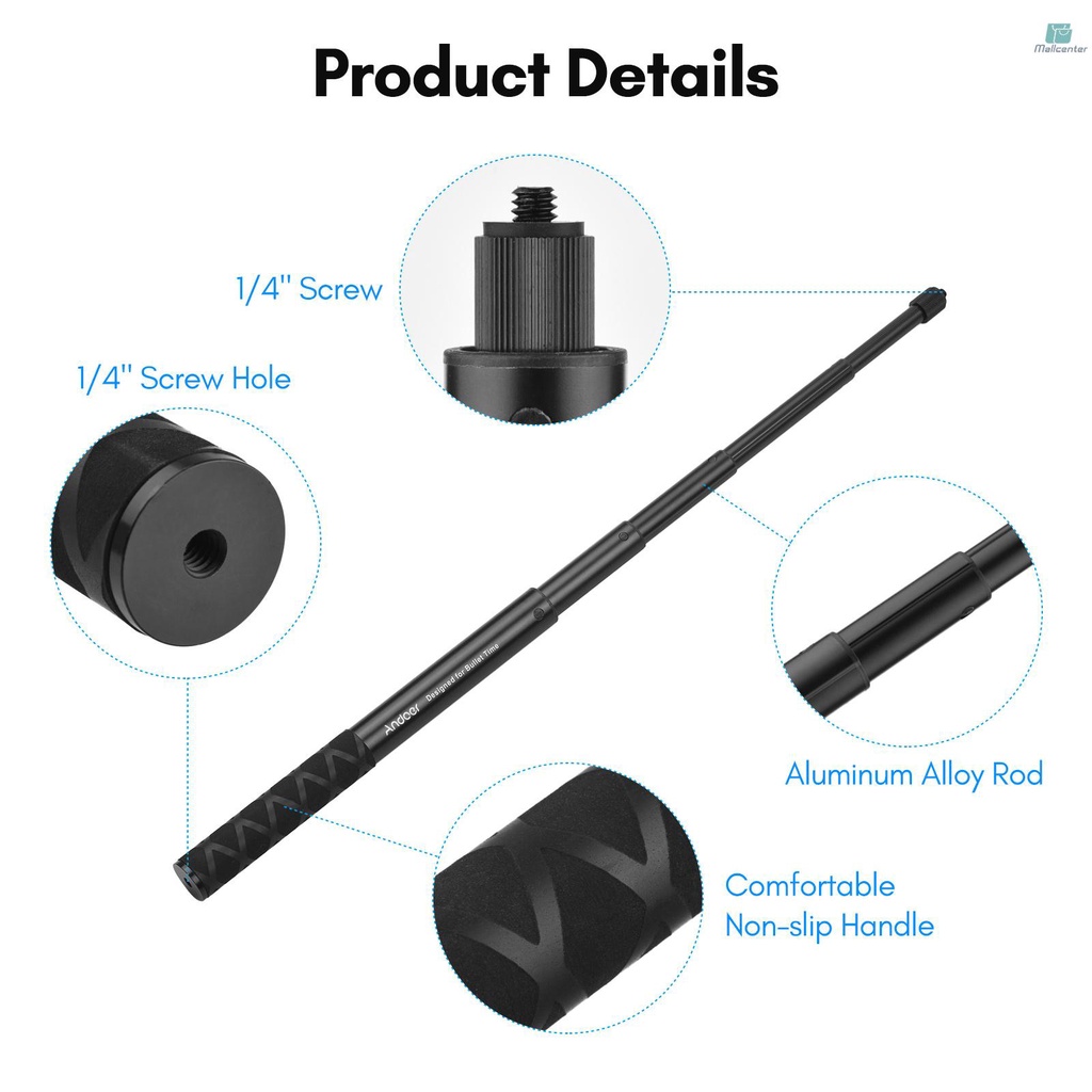 Andoer Invisible Selfie Stick 1/4 Inch Screw 28cm-110cm Adjustable Length for Insta360 ONE X2/X3/ EVO Camera