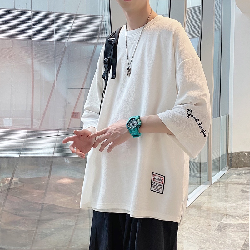 Áo Thun Tay Ngắn Cổ Tròn 7 Tấc Thêu Họa Tiết Thời Trang Mùa Hè Cho Nam