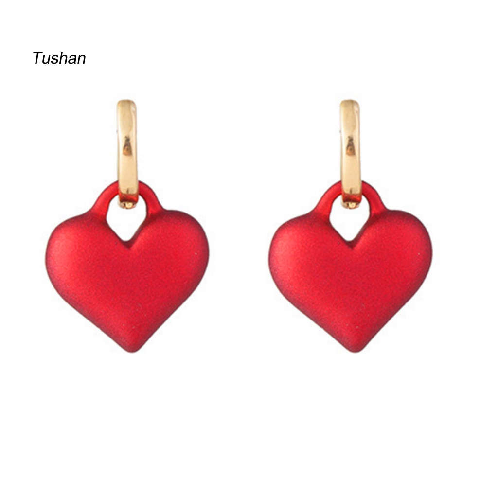 1 Đôi Bông Tai Hợp Kim Hình Trái Tim Đỏ Sang Trọng