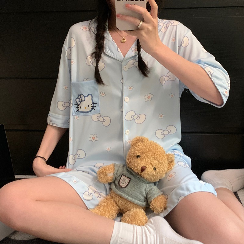 Bộ Đồ Ngủ Dáng Rộng In Hoạt Hình Phong Cách Hàn Quốc Xinh Xắn Cho Nữ