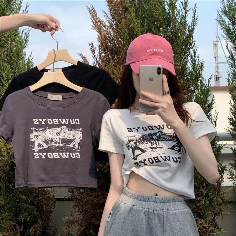 Áo baby tee Thun croptop Tay Ngắn Dáng Ôm Xinh Xắn