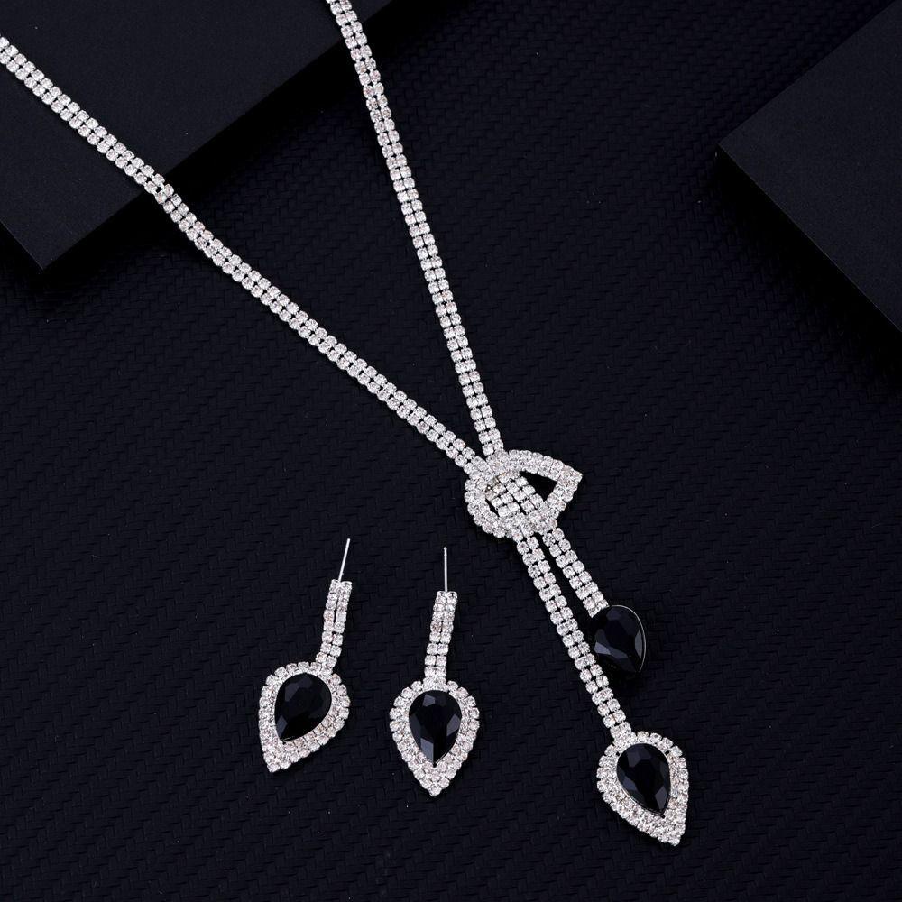 1 Bộ Trang Sức Vòng Cổ Đính Đá Hình Giọt Nước Lớn Phối Tua Rua Phong Cách Vintage Sang Trọng Ngọt Ngào Cho Nữ