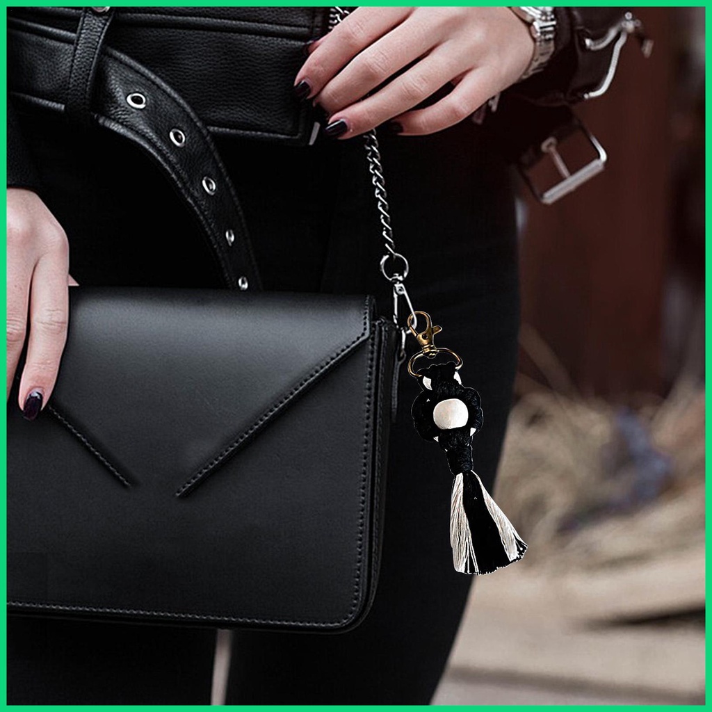 Móc Khóa Macrame Đan Tay Phối Tua Rua Phong Cách Boho Di Động Cho Xe Hơi Và Xe jiwvn