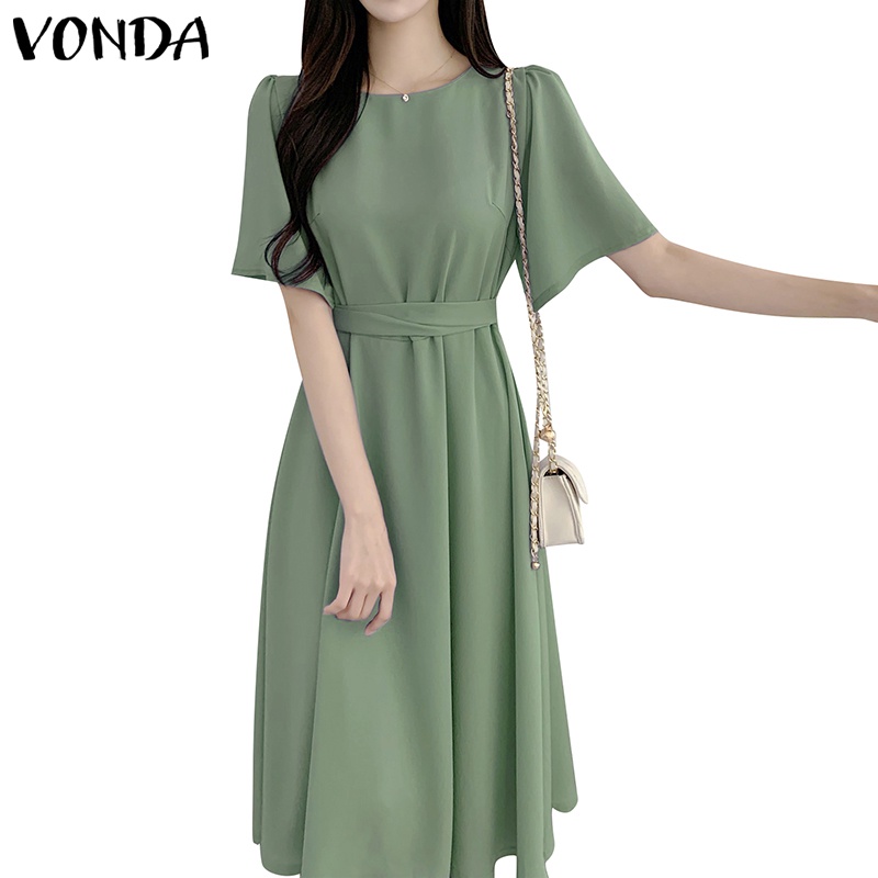 Đầm Chữ A Tay Ngắn Cổ Tròn Phong Cách Hàn Quốc Thời Trang Cho Nữ
