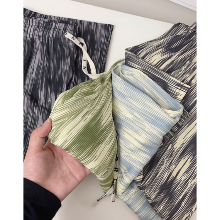 Quần Dài Lưng Cao Ống Rộng Vải Lụa Nhuộm Màu Thời Trang Mùa Hè Cho Nữ