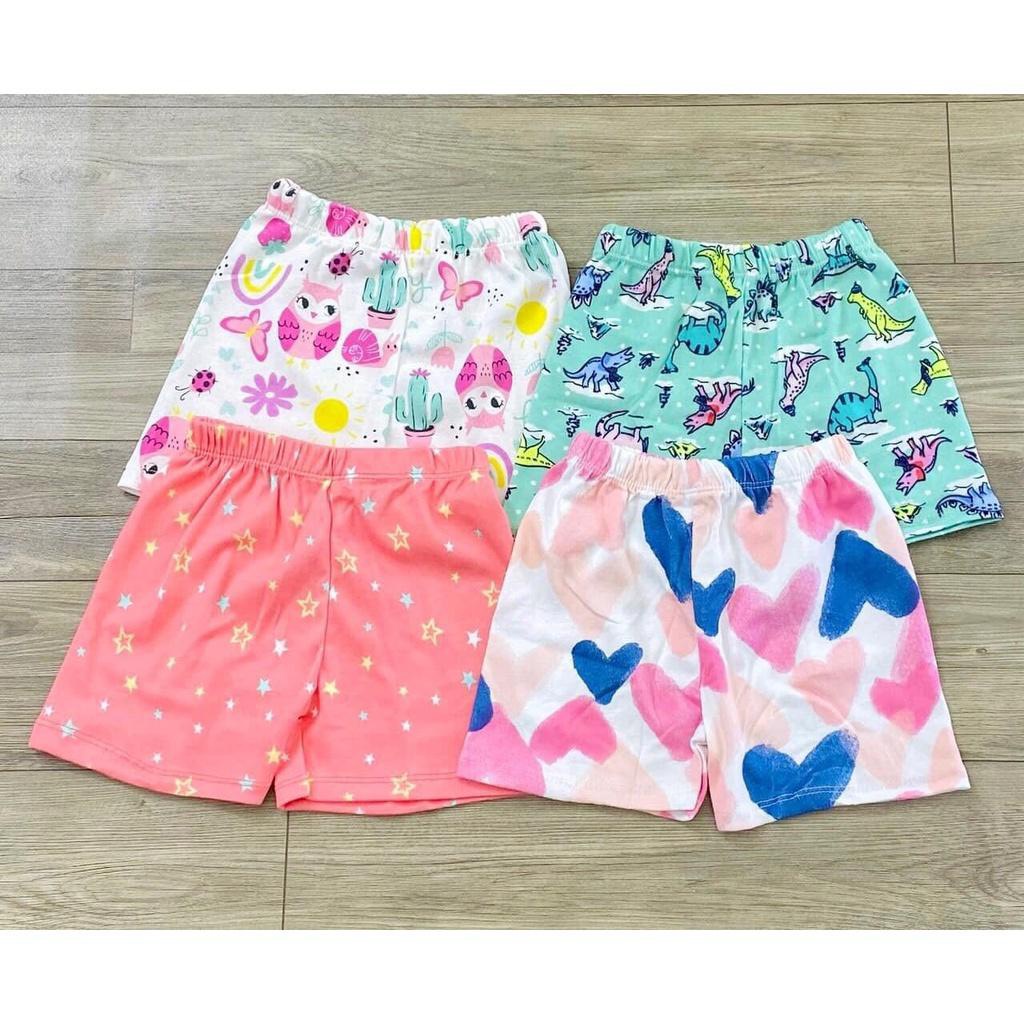 Quần đùi chục cho bé gái thun cotton 100% co dãn thấm hút mồ hôi họa tiết dễ thương cho bé gái từ 10~50kg ,