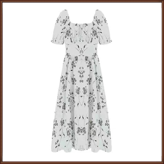 Đầm Dài Dáng Chữ A Tay Phồng Cổ Vuông In Hoa Kiểu Pháp Xinh Xắn Cho Bạn Gái