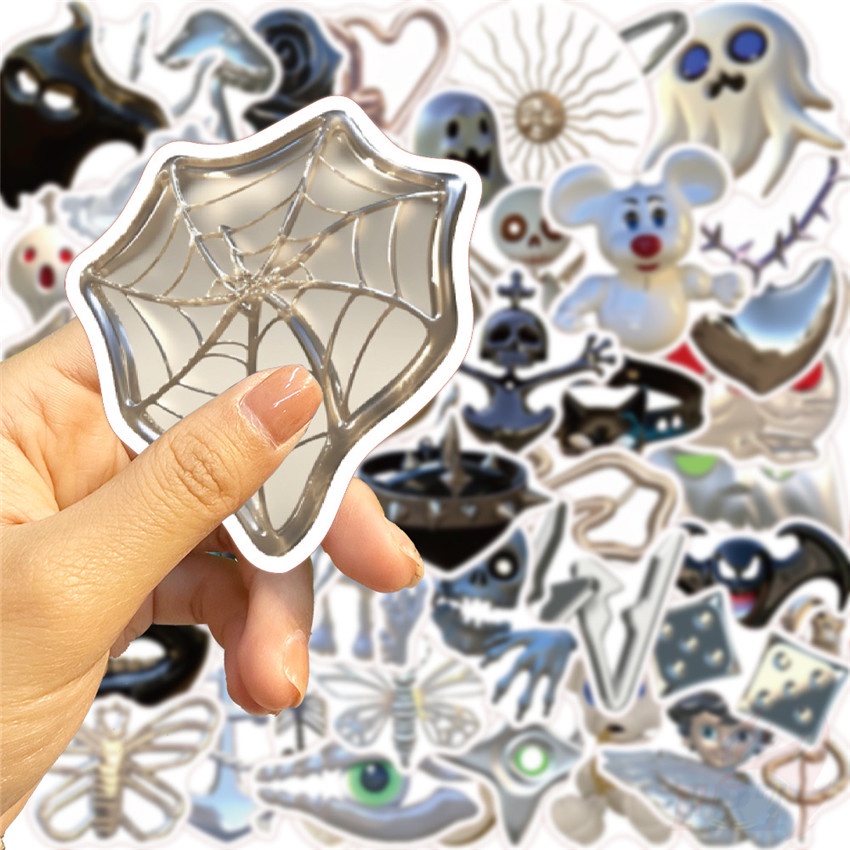 ❉ Sticker Bạc Dán Trang Trí Phong Cách Kinh Dị 01 ❉ Bộ 50 Sticker Chống Thấm Nước Họa Tiết Doodle Hợp Thời Trang