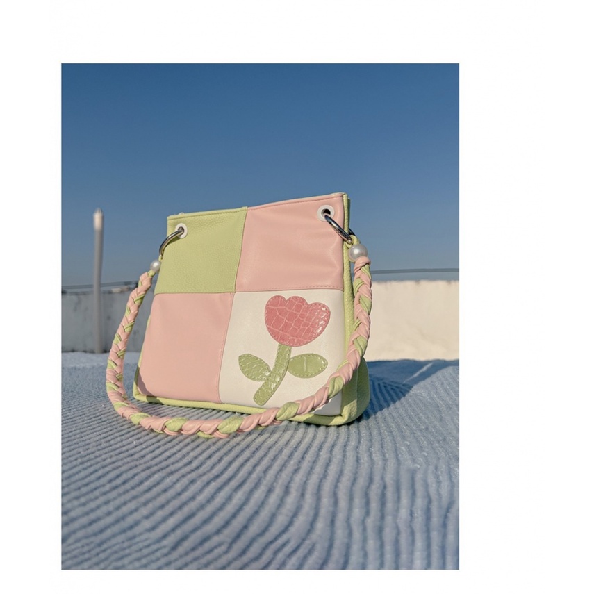 Túi Đeo Vai Hình Vuông Cỡ Nhỏ Màu Kẹo Tương Phản Khóa Nam Châm Thời Trang Nhật Bản Cho Nữ