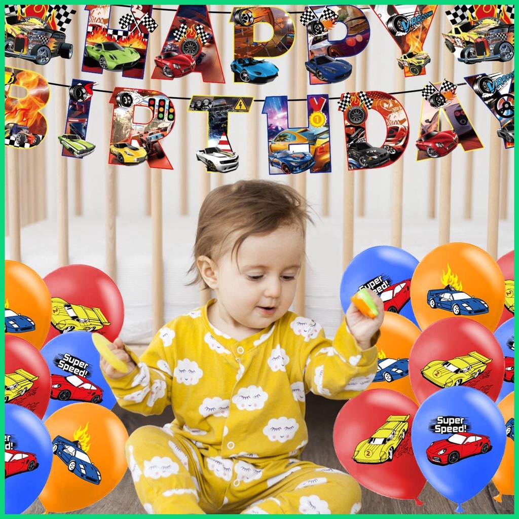 Bong Bóng Trang Trí Bánh Kem Sinh Nhật Chủ Đề Xe Đua