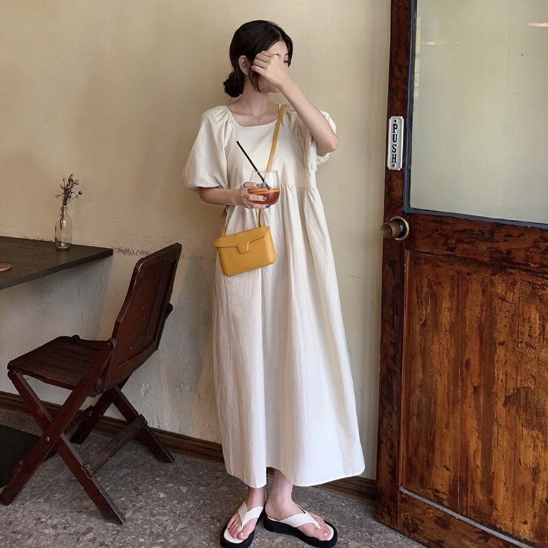 Đầm Dáng Rộng Tay Phồng Đính Nơ Phong Cách Hàn Quốc Thời Trang Mùa Hè Cho Nữ