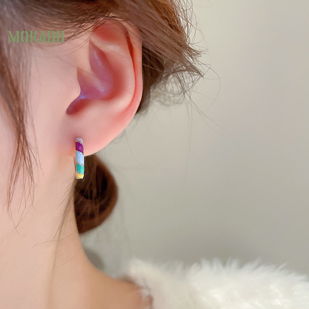 1 Đôi Bông Tai Hình Tròn Tráng Men Màu Sắc Tương Phản Chống Dị Ứng Thời Trang