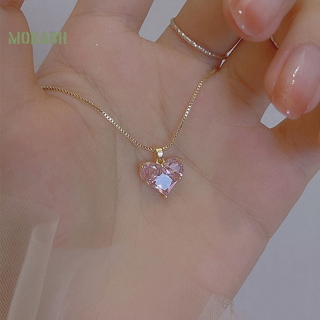 [Mới] Vòng cổ Mặt Hình Học Đính Đá Zircon Màu Hồng Lấp Lánh Chống Mài Mòn Không Gây Dị Ứng Dành Cho Nữ