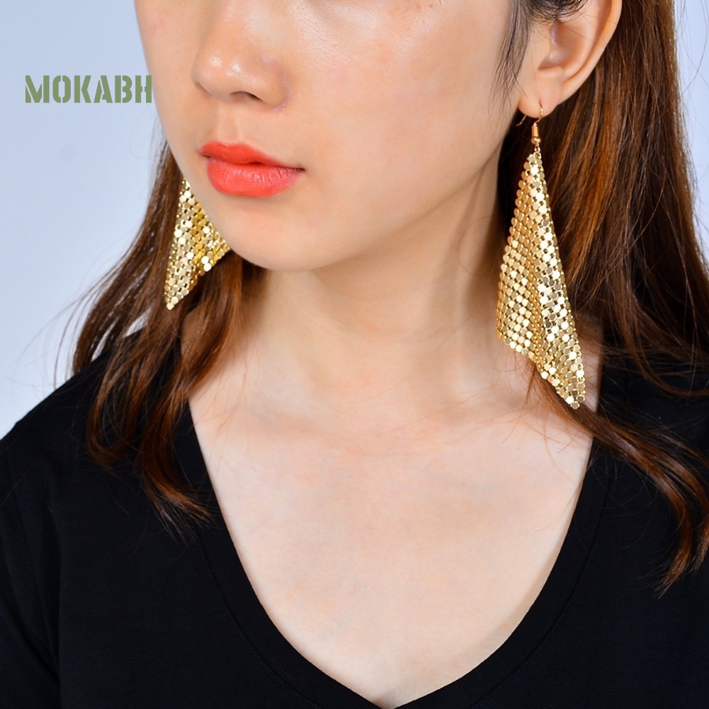 Bông Tai Hình Vuông Đính Kim Sa Tua Rua Thời Trang Cho Nữ