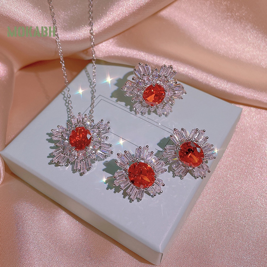 Bộ Trang Sức Vòng Cổ / Bông Tai / Nhẫn Đính Đá Sang Trọng Thời Trang Cho Nữ