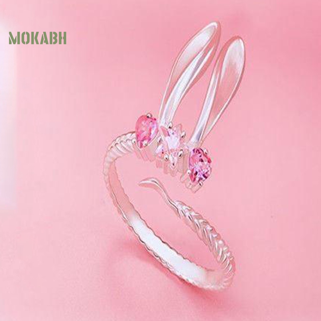 Nhẫn Hình Thỏ Hồng Đính Đá Dễ Thương Cho Nữ