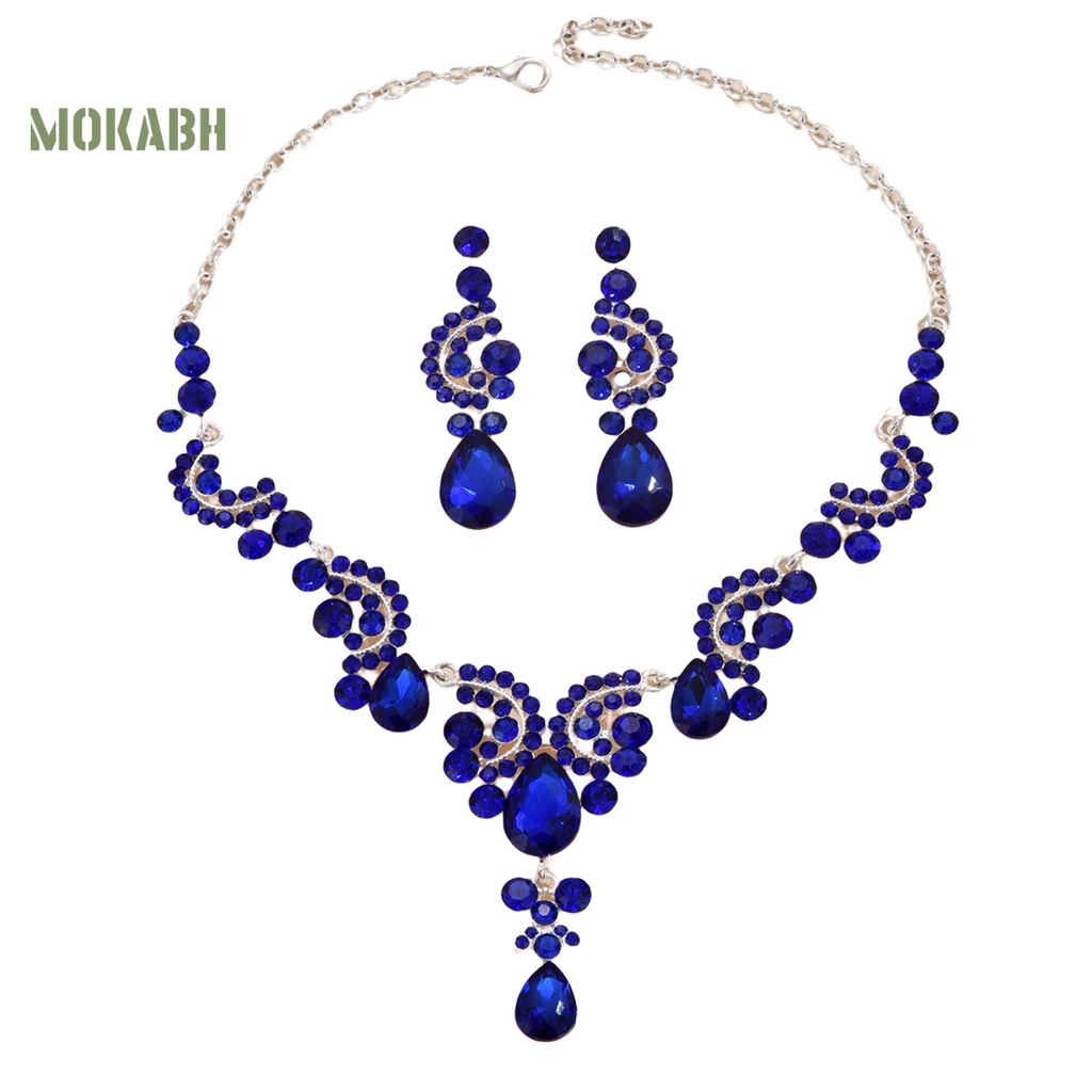 1 Bộ Vòng cổ + Bông Tai Đính Đá Hình Giọt Nước Lấp Lánh Sang Trọng