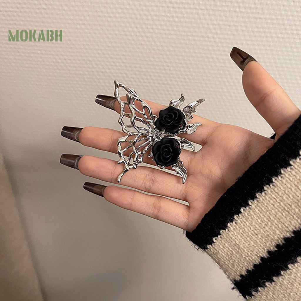 [Mới] Nhẫn Mở Hình Bướm Rỗng Đính Đá Màu Đen Phong Cách Gothic Punk Làm Quà Tặng Thời Trang Cho Nữ