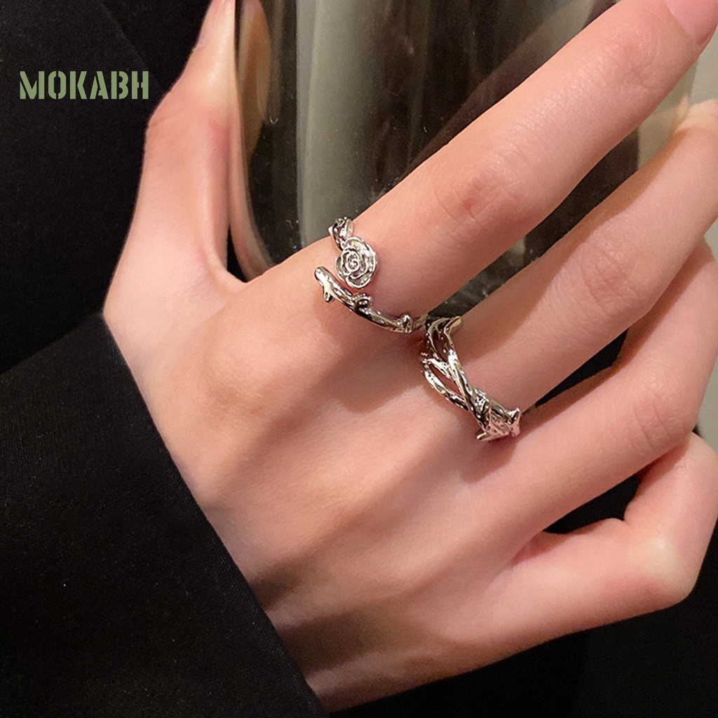 [Mới] Nhẫn Hở Hình Hoa Hồng Bằng Kim Loại Sáng Bóng Điều Chỉnh Được Màu Bạc Trang Trí Hàng Ngày