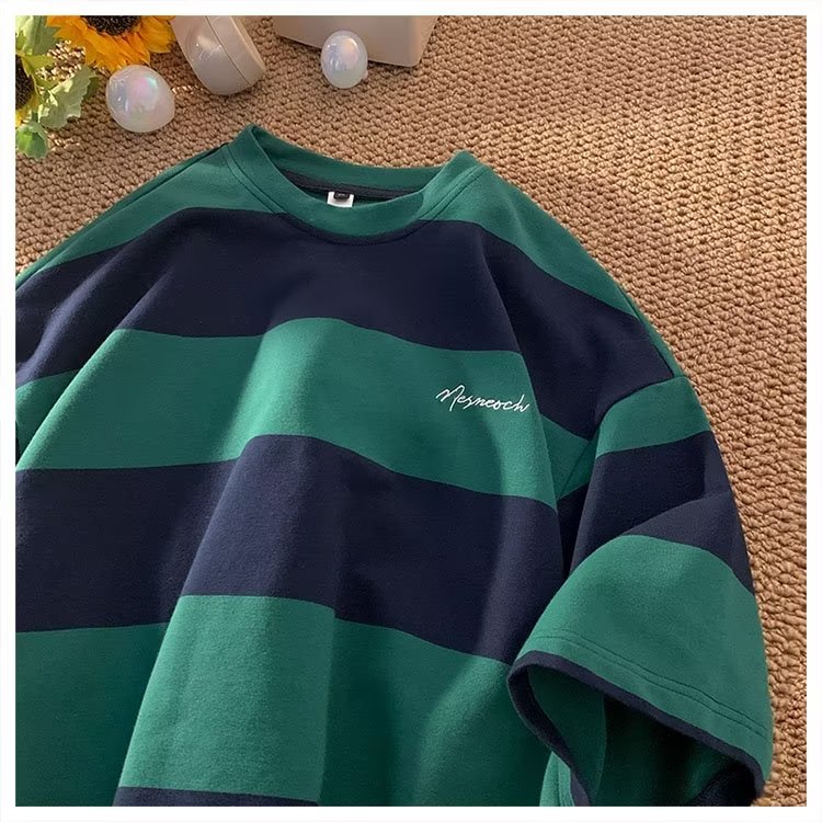 Áo Thun Tay Ngắn Họa Tiết Sọc Phong Cách Retro Thời Trang Cho Nam