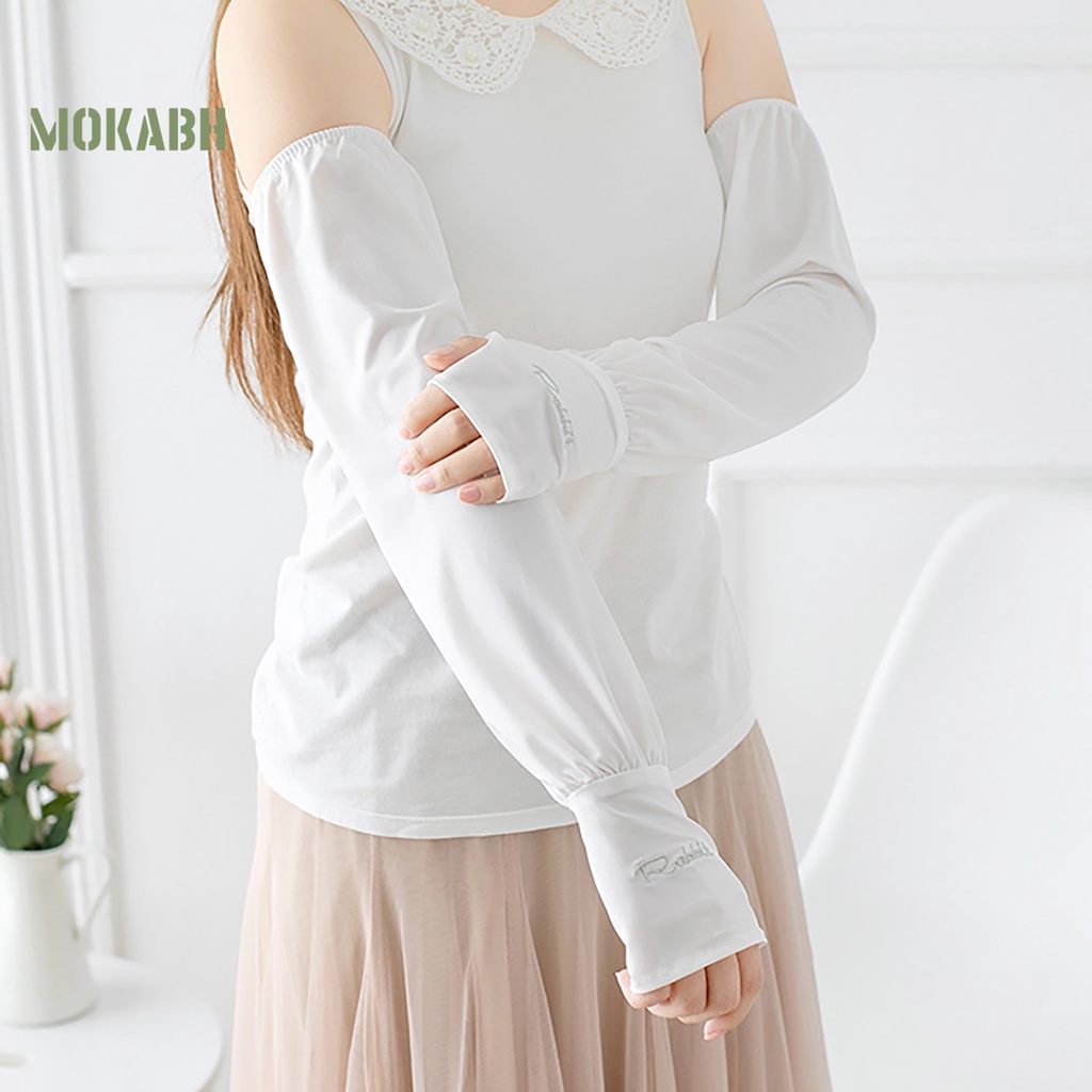 1 Cặp Găng Tay Chống Nắng Bằng Lụa Lạnh Dáng Rộng Co Giãn Thêu Họa Tiết Thời Trang Mùa Hè