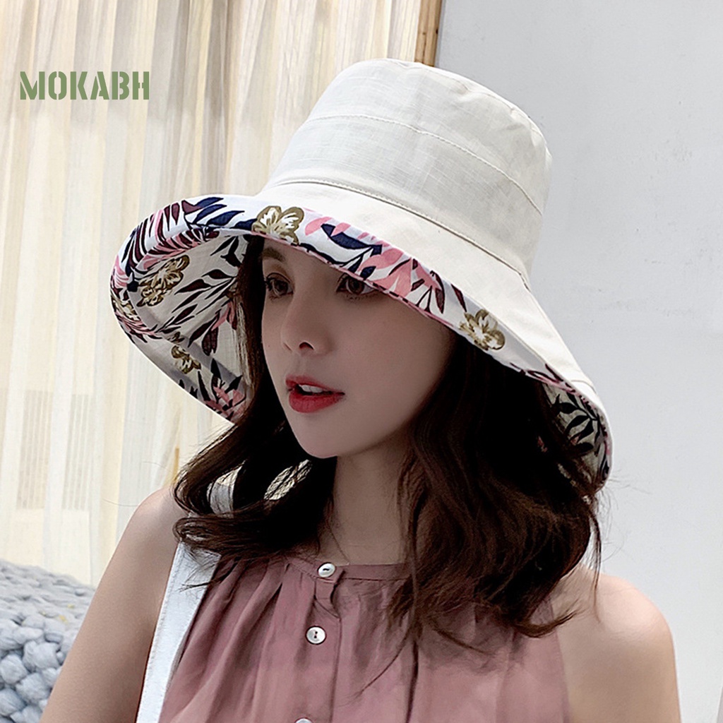 Mũ Bucket Hai Mặt Có Dây Rút Điều Chỉnh Được Thời Trang Mùa Hè Cho Nữ