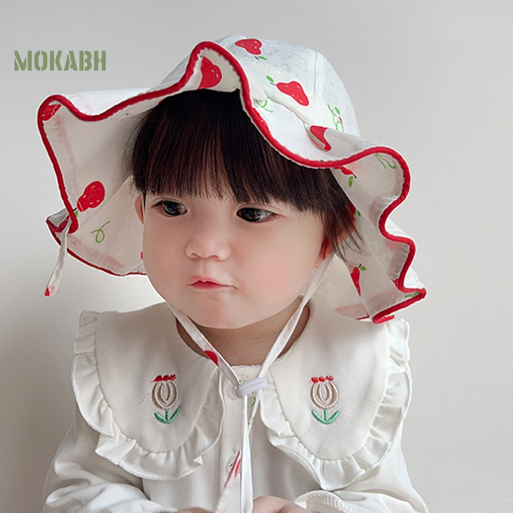 Mũ Bucket Cột Nơ Vành Rộng Họa Tiết Trái Cây Dễ Thương Xinh Xắn