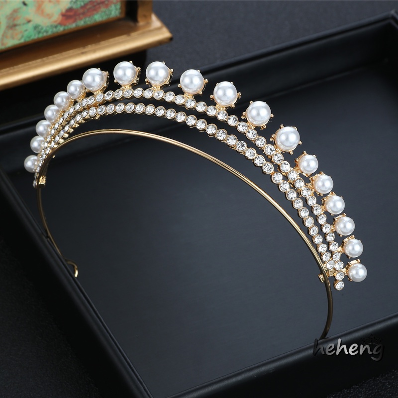 Vương Miện Cô Dâu 3 Lớp Đính Hạt Ngọc Trai Nhân Tạo Độc Đáo