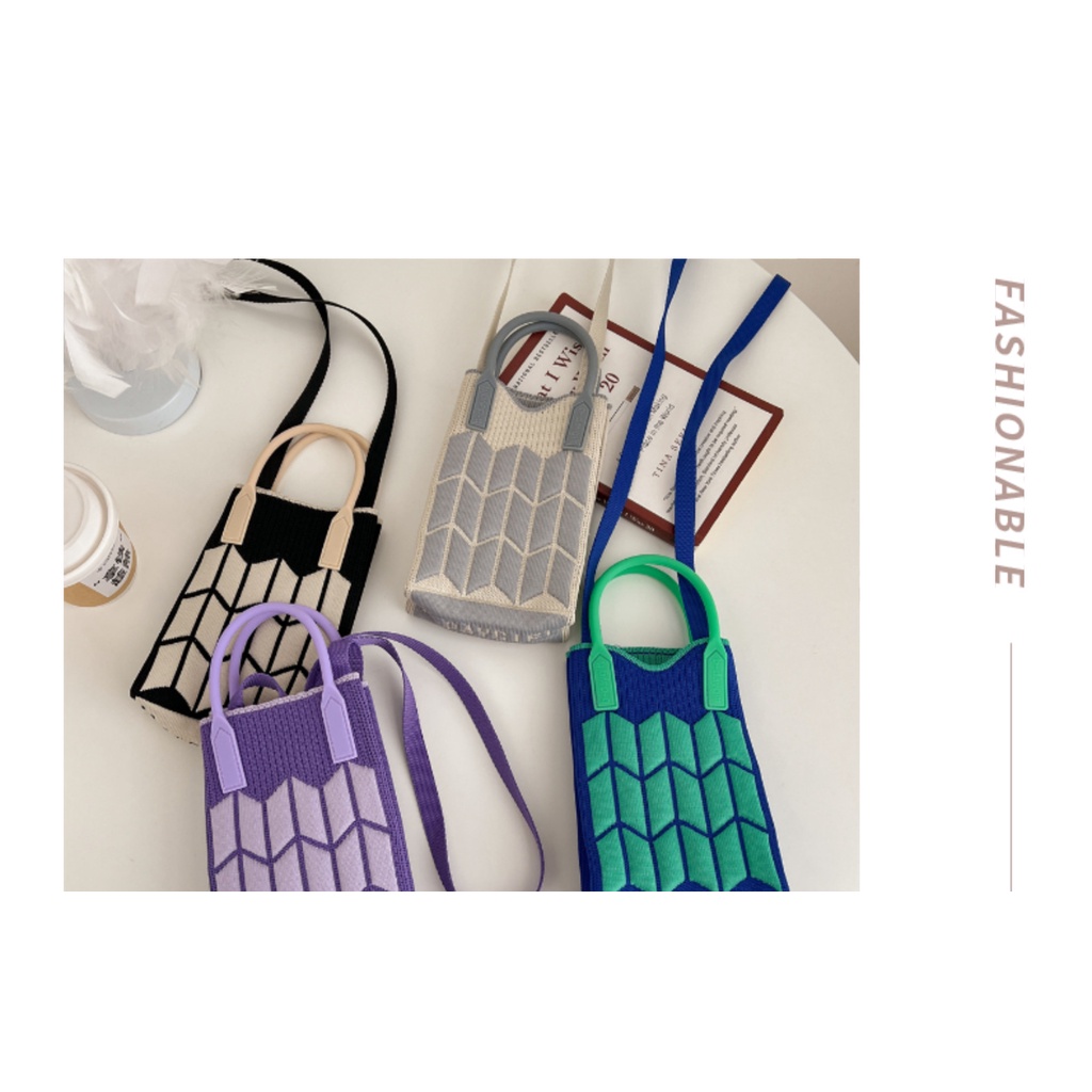 Dễ Thương Túi Đeo Chéo Đan Len Sức Chứa Lớn Đựng Điện Thoại Màu Kẹo Ngọt Dành Cho Học Sinh