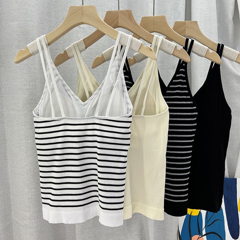 Áo Hai Dây Ôm Dáng Mẫu Mới 2023 Kẻ Sọc Có Đệm Ngực Đẹp Mắt Phù Hợp Với Nữ