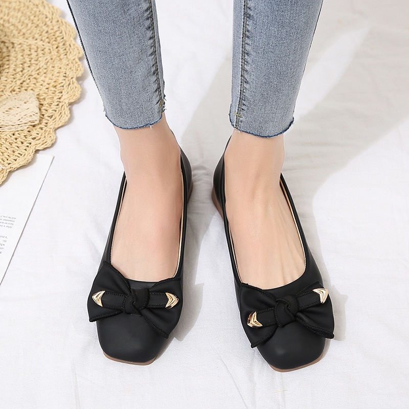 Giày Lười Da Đế Bằng Mũi Vuông Thời Trang Cho Nữ