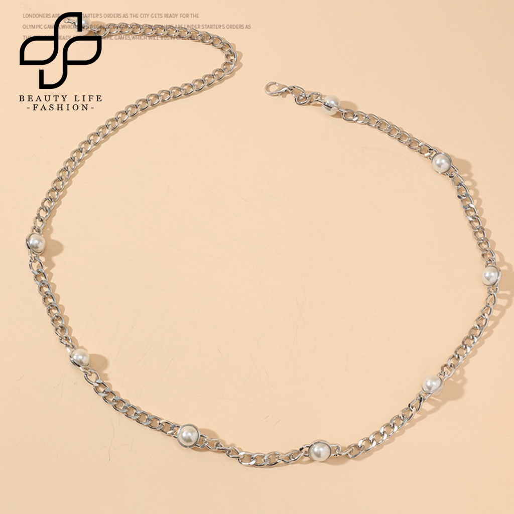 Dây Xích Đeo Thắt Lưng Mạ Bạc Đính Ngọc Trai Nhân Tạo Có Thể Điều Chỉnh Thời Trang Cho Nữ