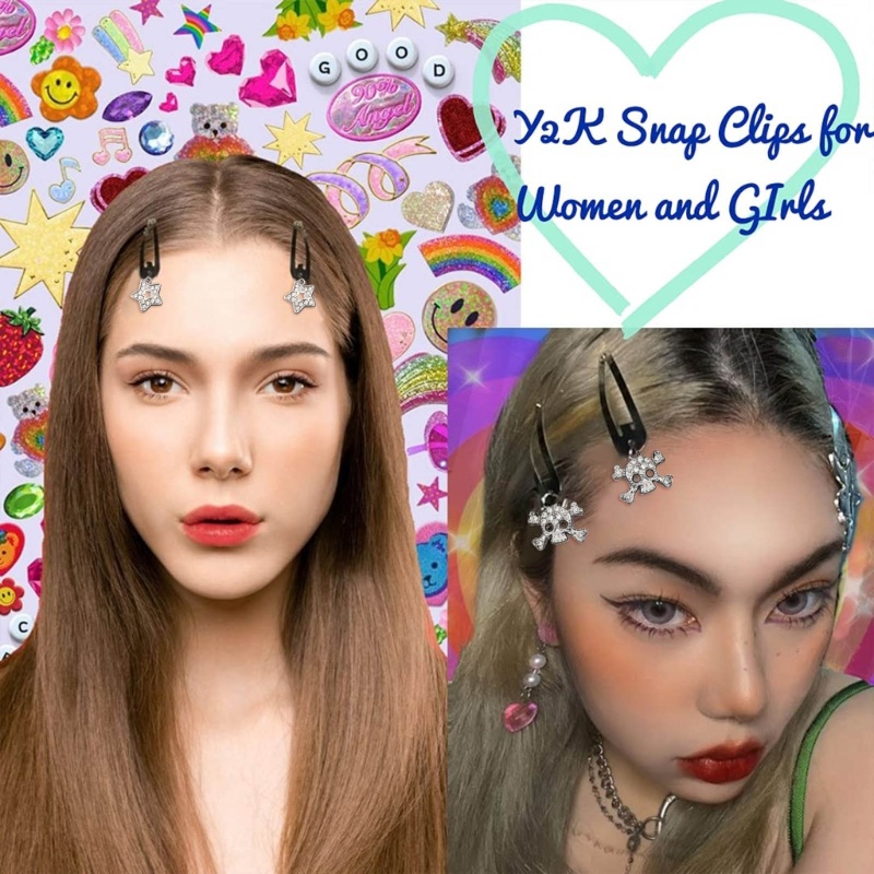 Kẹp Tóc Bằng Kim Loại Mạ Bạc Đính Đá Độc Đáo Y2K