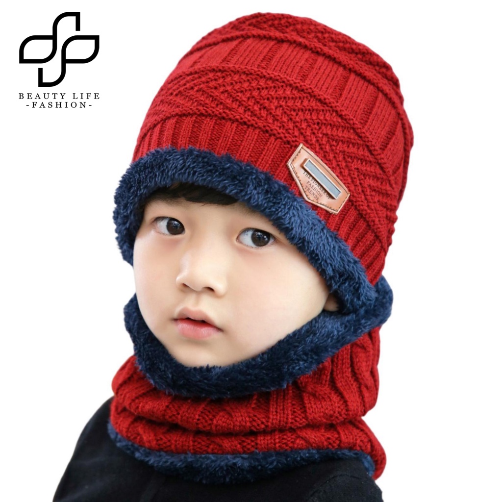 Bộ 2 Món Mũ Beanie Kèm Khăn Choàng Cổ Giữ Ấm Mềm Mại Thời Trang Thu Đông Cho Bé