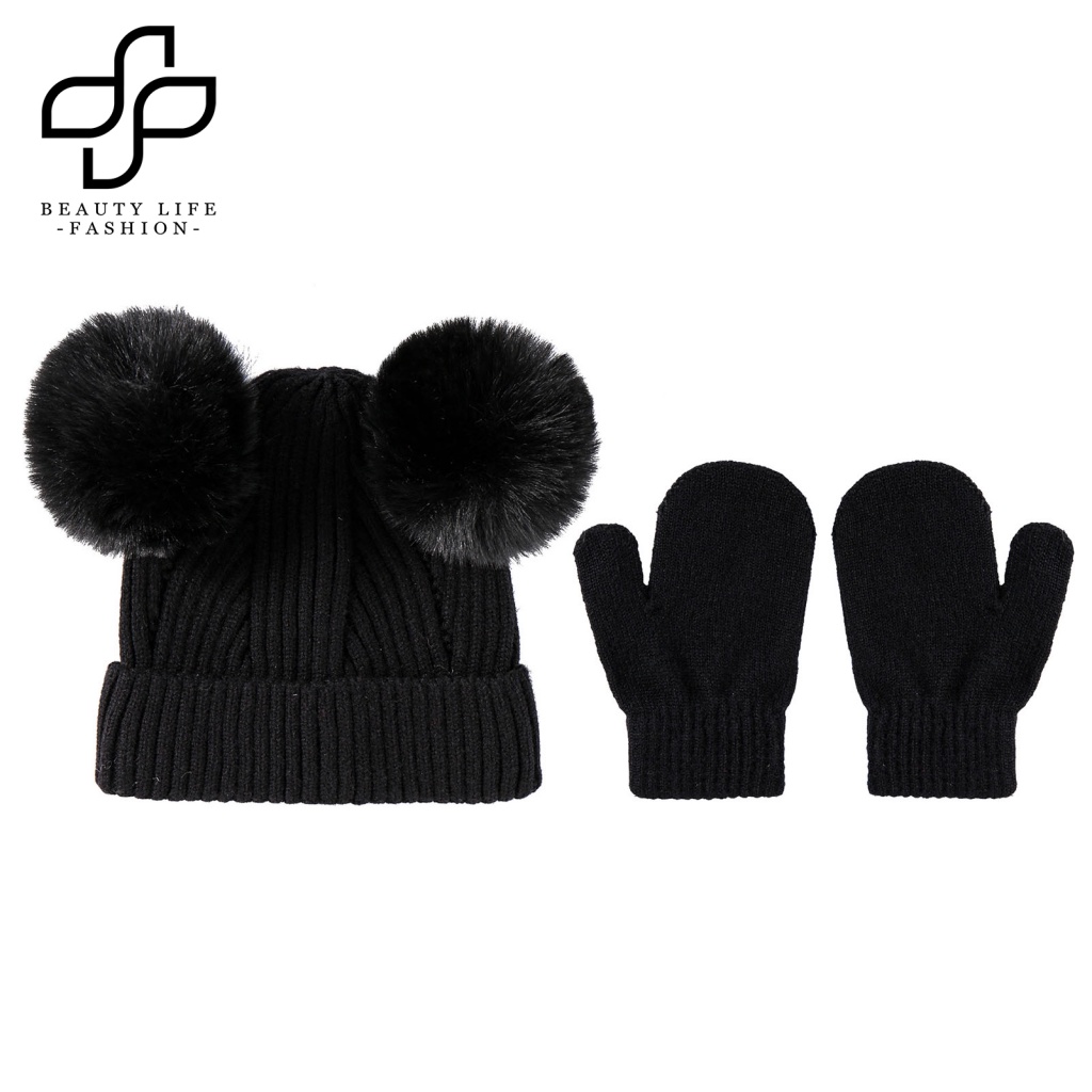 1 Bộ Găng Tay Và Mũ beanie Độ Co Giãn Cao Chống Lạnh Thời Trang Cho Bé Trai Và Gái
