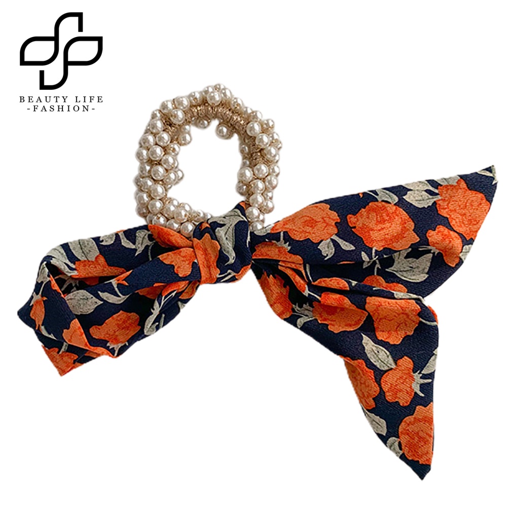 Dây Buộc Tóc Hình Nơ Đính Ngọc Trai Giả Chống Rơi Thời Trang