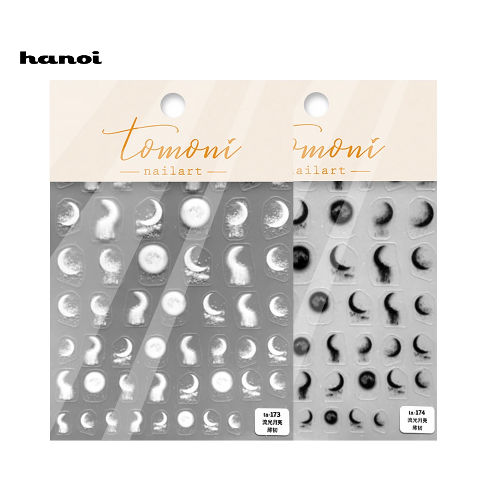 Miếng Dán Móng Tay Hình Mặt Trăng / Đen / Trắng Chống Phai Màu Dễ Tháo Rời DIY