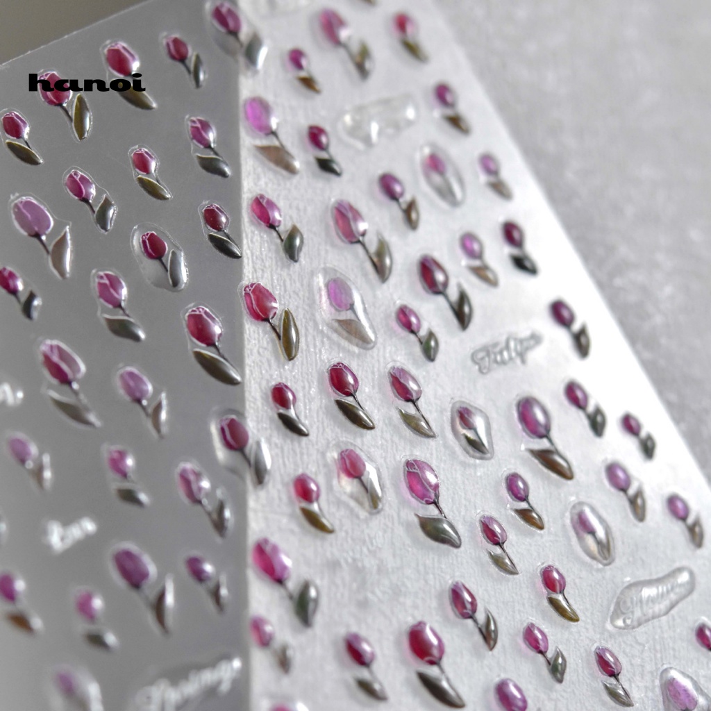 Miếng Dán Trang Trí Móng Tay Không Phai Màu Tự Dính Họa Tiết Hoa Tulip Trái Tim