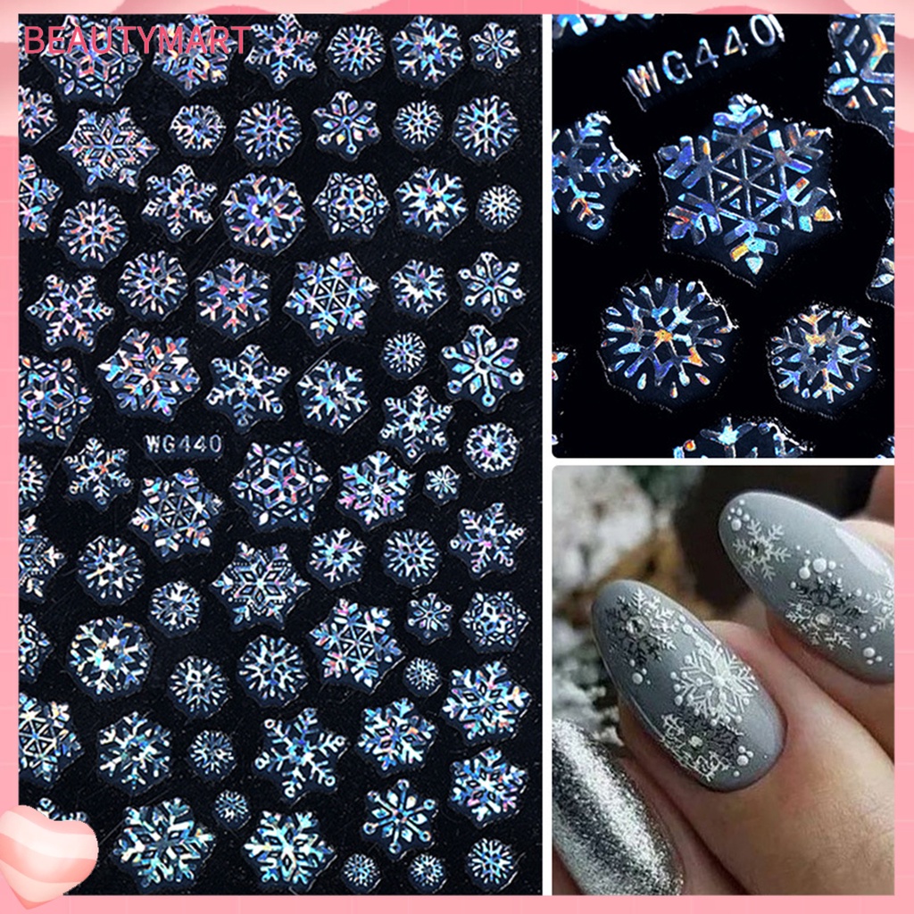 Miếng Dán Trang Trí Móng Tay Họa Tiết Bông Tuyết Trắng Dập Nổi Phong Cách Giáng Sinh