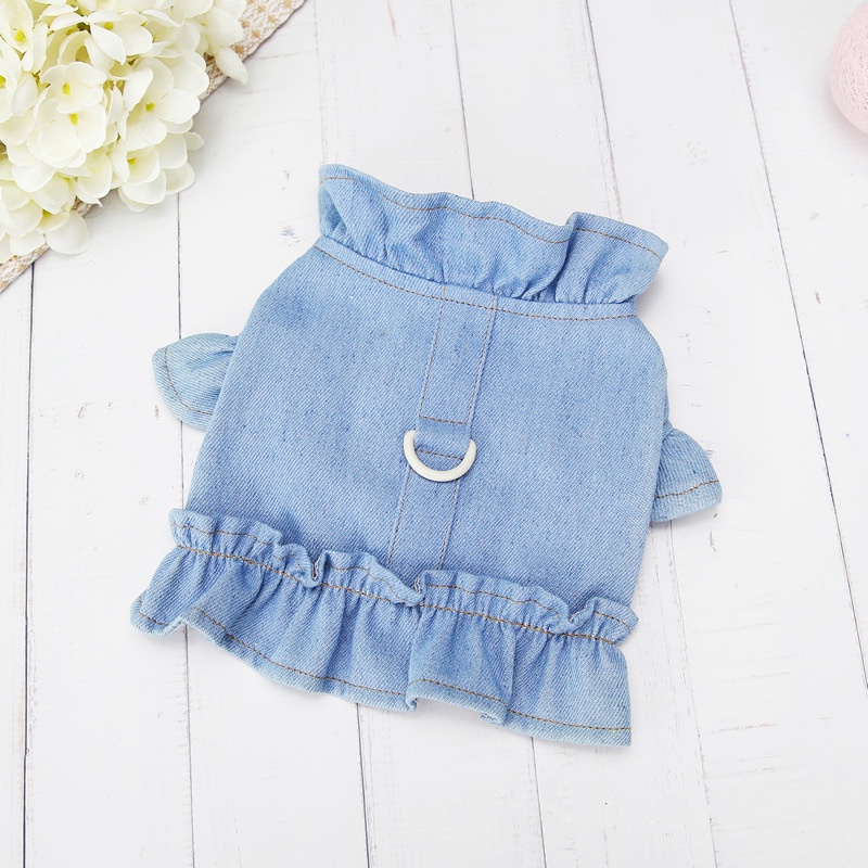 Đầm Jean Cotton Trang Phục Mùa Hè Dễ Thương Có Dây Xích Và Vòng Đeo Cho Chó Mèo Size Xl