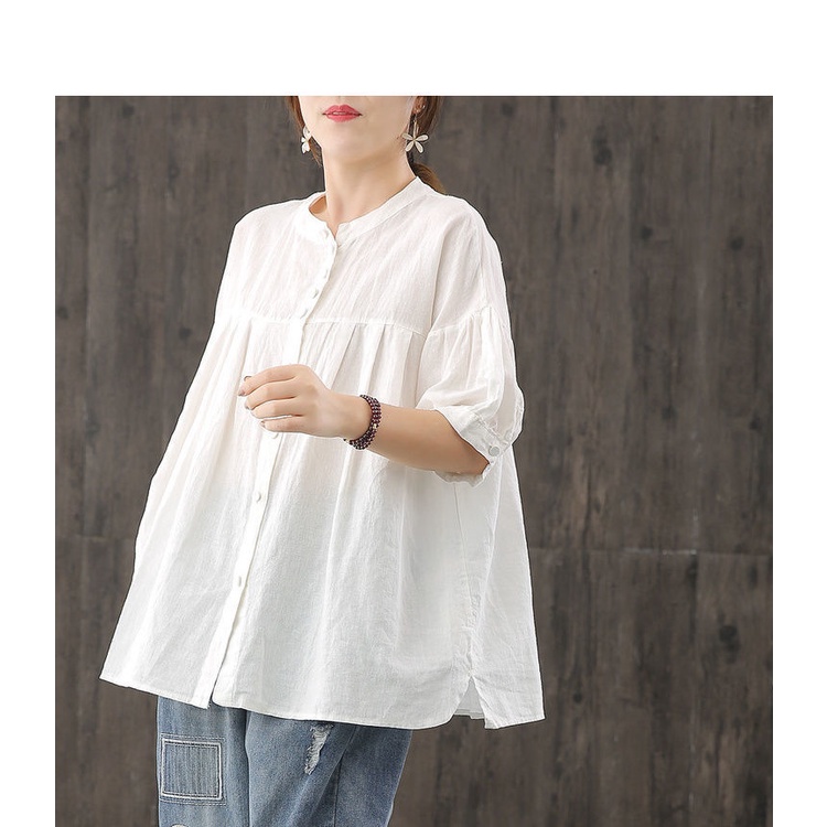 Áo Sơ Mi cotton Lanh Dáng Rộng Màu Trơn Cỡ Lớn Thời Trang Mùa Hè 2023 Cho Nữ